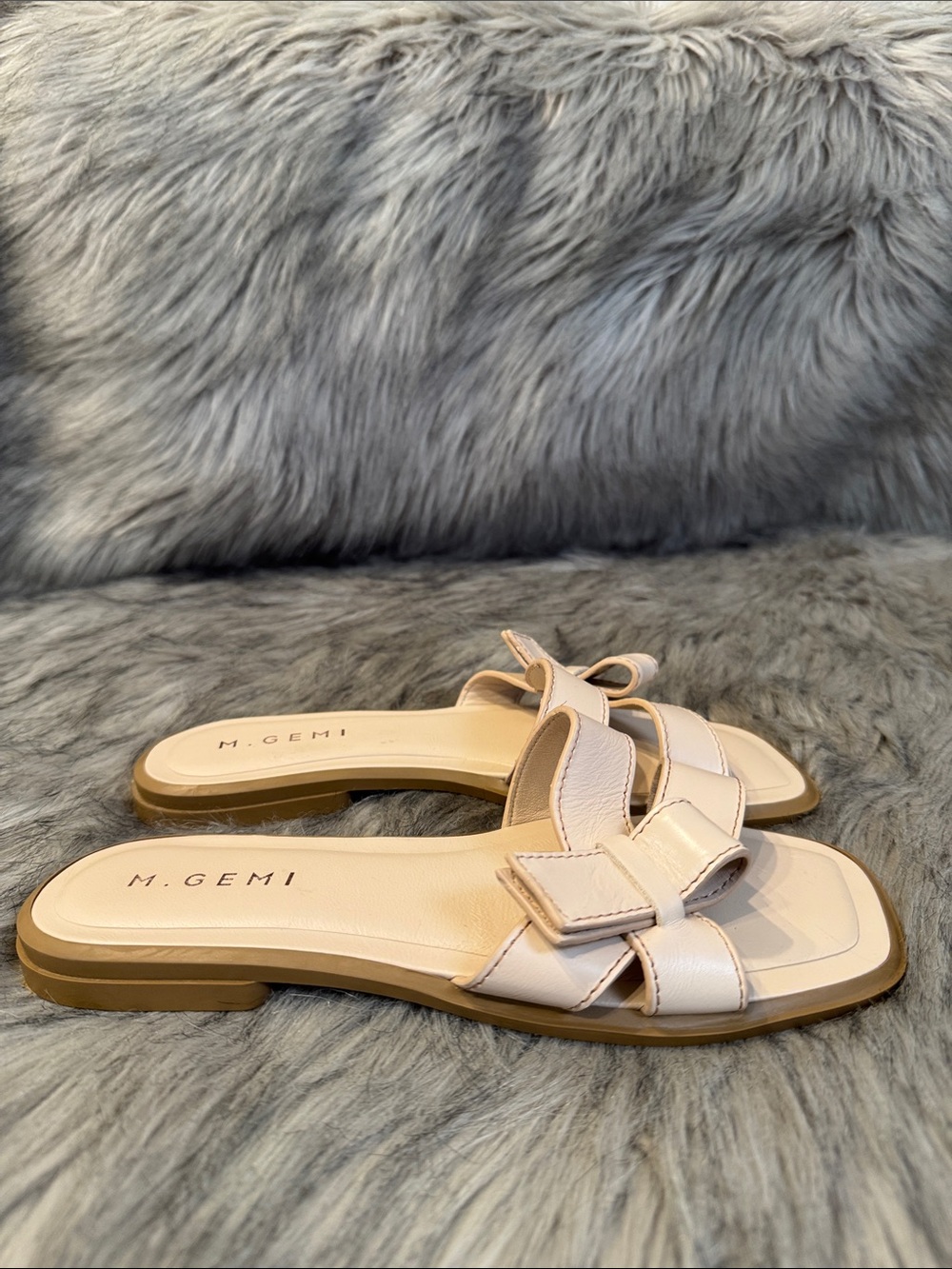 M. Gemi Blush Leather Braided Slide Sandals Size 38